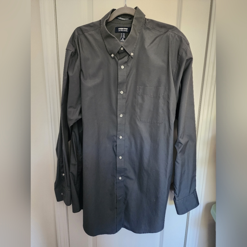 Men's Charcoal Gray Button-Down Shirt By Land's End In Size 18-37 Tall.